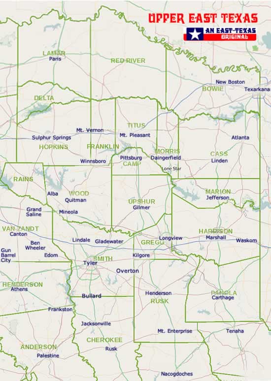 Map of Upper East Texas Showing the Location of Bowie County