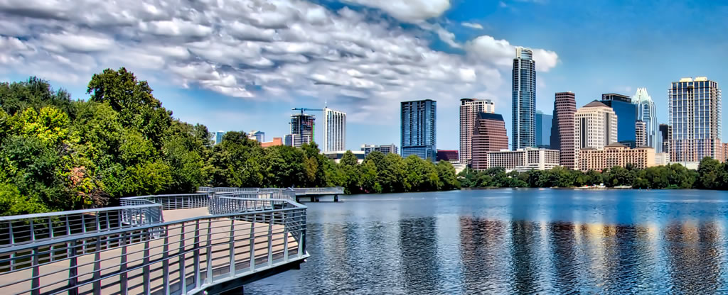 The Austin, Texas skyline, with the Town Lake Boardwalk