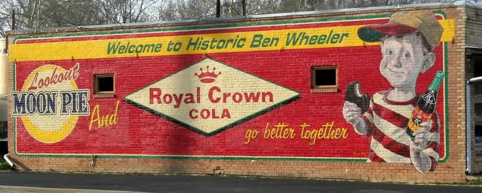 Welcome to Historic Ben Wheeler ... and the "Moon Pie and Royal Crown Cola" mural