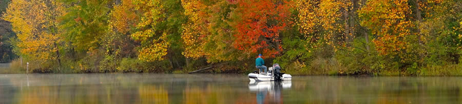 Scenic lake with fall foliage colors near a Texas State Park