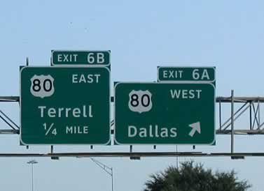 U.S. Highway 80 exits near I-635 in Dallas, Texas
