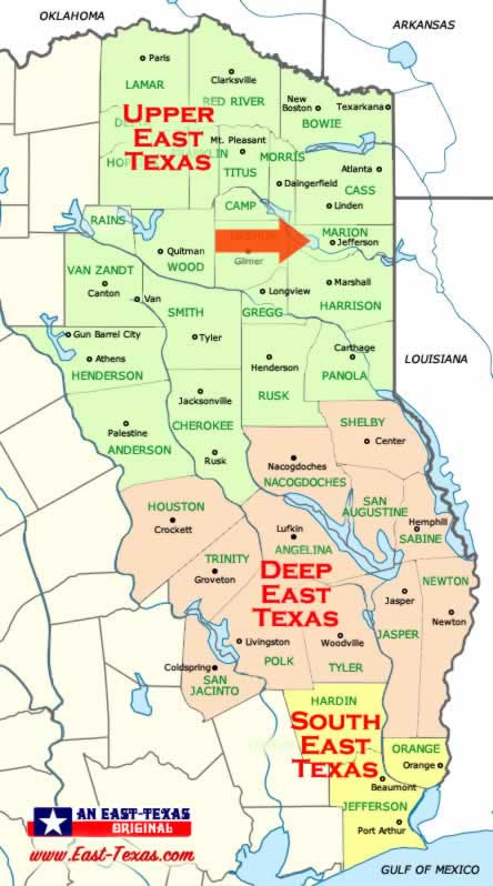 Map Showing Location of Jefferson in Upper East Texas