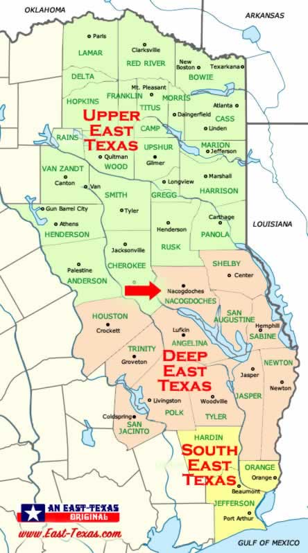 Map of Showing the Location of Nacogdoches in Deep East Texas
