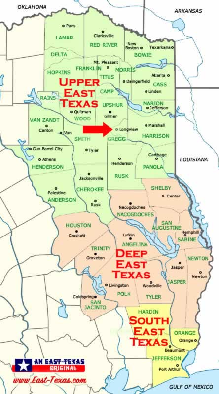 Map of Upper East Texas Showing Location of Longview