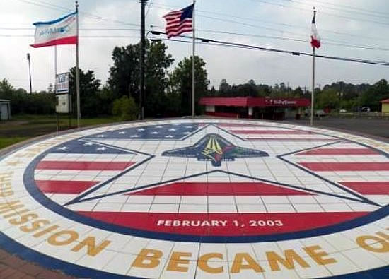 Shuttle Columbia Memorial at intersection of Highways 87N and 83E in Hemphill, Texas