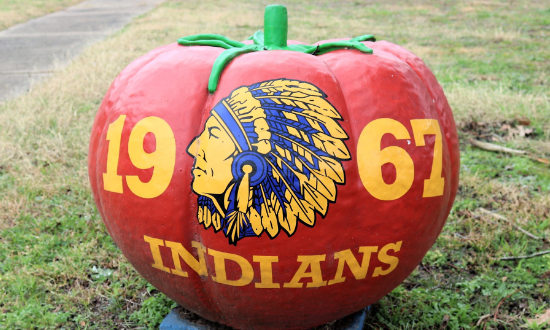 Painted concrete tomato in Jacksonville, Texas ... Class of the 1967 Indians
