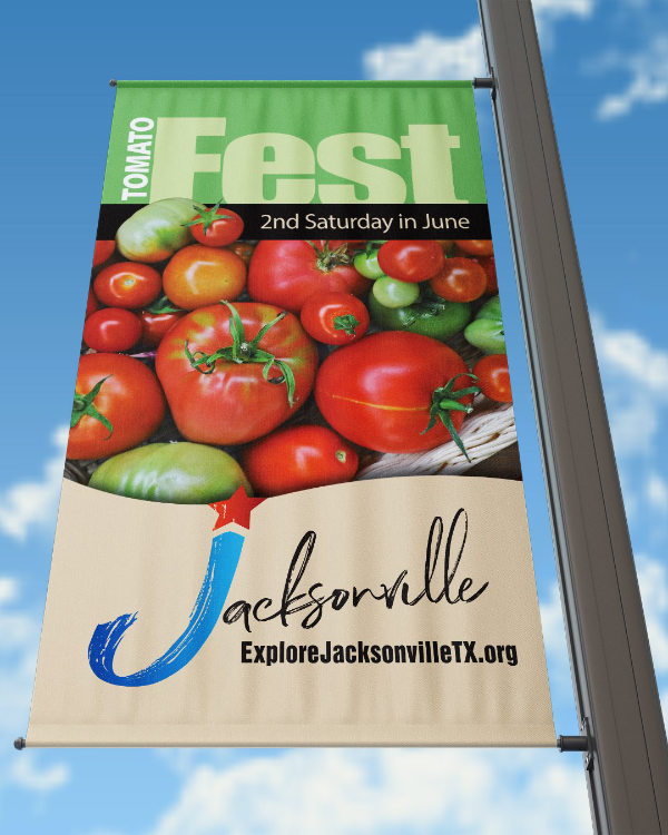 Banner for the Annual Tomato Fest in downtown Jacksonville, Texas ... held the 2nd Saturday in June