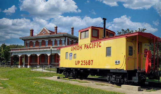 T&P Railway Depot & Museum with Union Pacific Caboose UP 25687 in Marshall, Texas