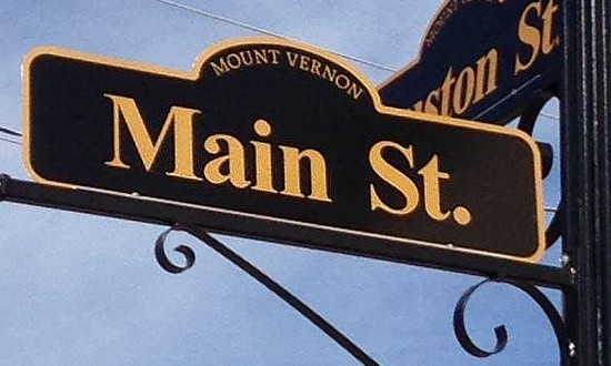 Sign for Main Street in Mount Vernon, Texas