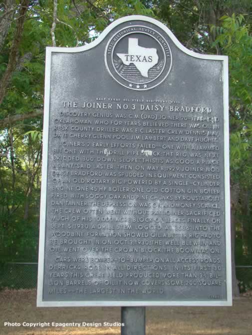 State Historical Survey Committee Marker: The Joiner No. 3 Daisy Bradford (click image to enlarge)