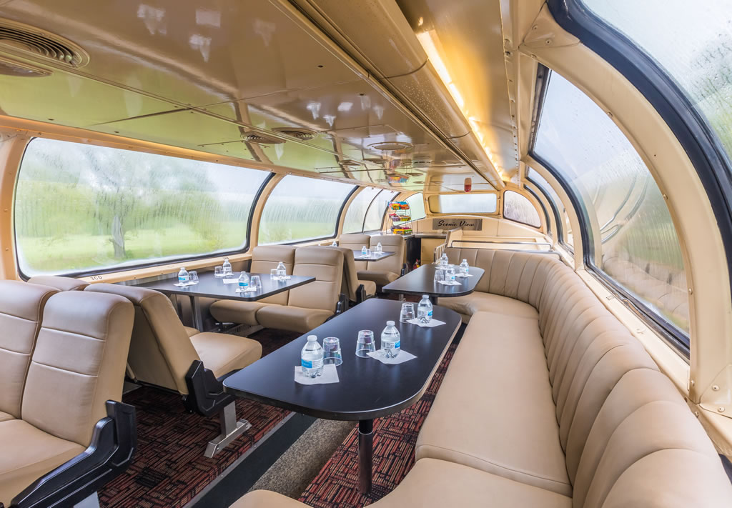 Interior view from observation level on a railcar of the Texas State Railroad