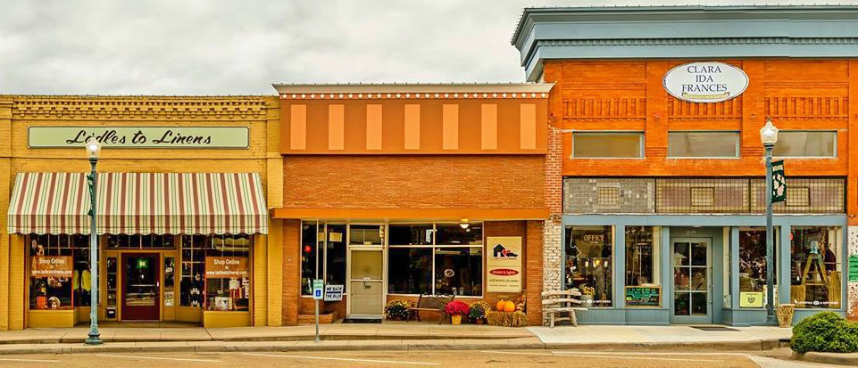 Some of the many shops in downtown Winnsboro, Texas