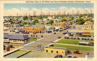 Bird's Eye View of Oil Wells and Part of Business District in Gladewater, Texas