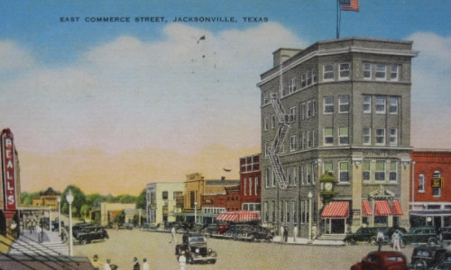 Historic postcard of East Commerce Street, Jacksonville, Texas