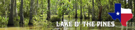 Lake O' the Pines in East Texas, location, size, map, fishing, lake levels and area attractions